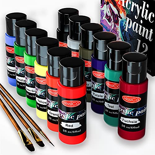 12 Color Acrylic Paint Set with Brushes for Crafts and Painting
