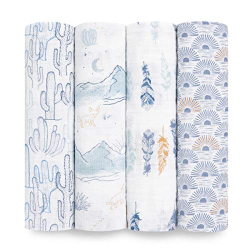 Sunrise 4-Pack Boutique Muslin Swaddle Blankets for Newborns