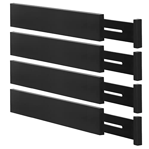 Adjustable Bamboo Drawer Dividers, 4-Pack (12-17 IN, Black)
