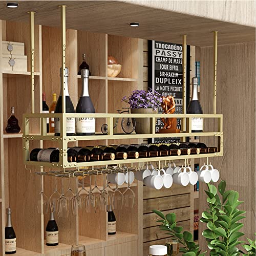 Adjustable Ceiling Wine Rack with Storage and Display Features