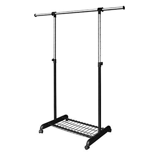 Adjustable Clothing Rack with Wheels and Shelf