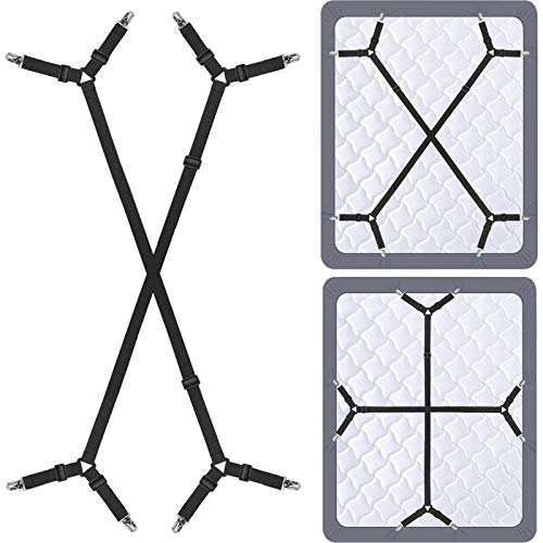 Bozenu Bed Sheet Straps, Upgrade Fitted Bed Sheet Holders for Corners, Non  Slip Sheet Clips Black 4Pcs