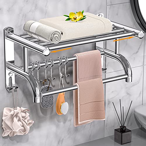 Adjustable Double Towel Bar with Shelf and Hooks