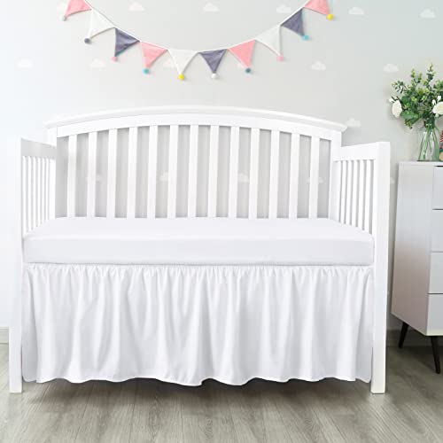 Adjustable Fit Toddler Bedskirt Easy On/Off Soft Nursery Standard Crib Bedding Skirts Solid White Crib Skirt
