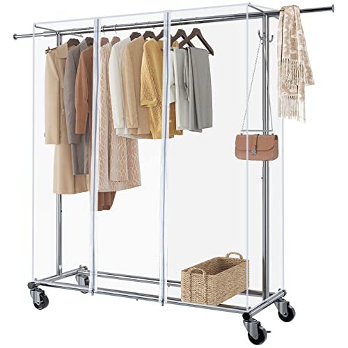 MISSLO Short Garment Clothes Rack with Wheels and Bottom Storage
