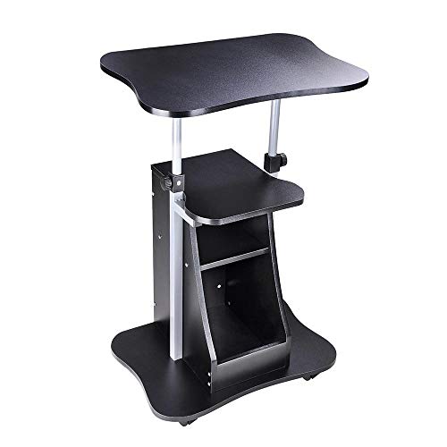 Adjustable Height Mobile Laptop Stand Cart with Storage