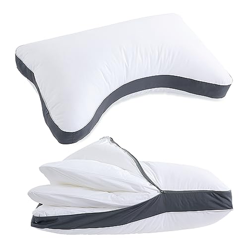 VAINOC Memory Foam Pillows Queen Size Set of 2, Adjustable Cooling Pillow  for Side Back Stomach Sleepers with Washable Removable Cover