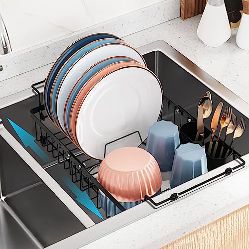 Adjustable Sink Dish Drying Rack with Large Capacity - Black