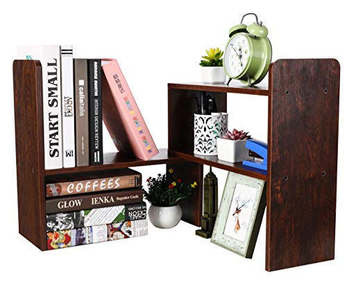 Adjustable Wood Small Bookshelf Organizer, Brown