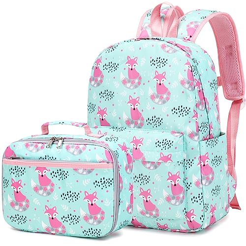 Adorable Fox Backpack for Girls Elementary School with Lunch Box