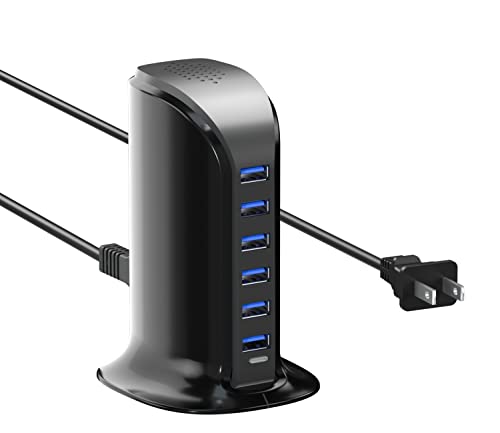 ADRICY 6 Port USB Charging Station for Multiple Devices - Black