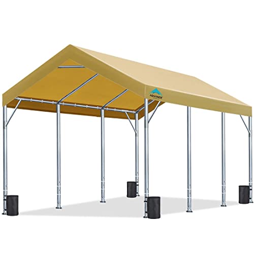 12x20 ft Heavy Duty Carport Canopy, Adjustable Height, Beige