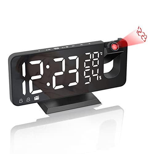 ADZERD Projector Alarm Clocks with Projection on Ceiling for Bedroom Heavy Sleepers, Modern Digital Clock with Radio, USB Port, Battery Backup for Kids, White
