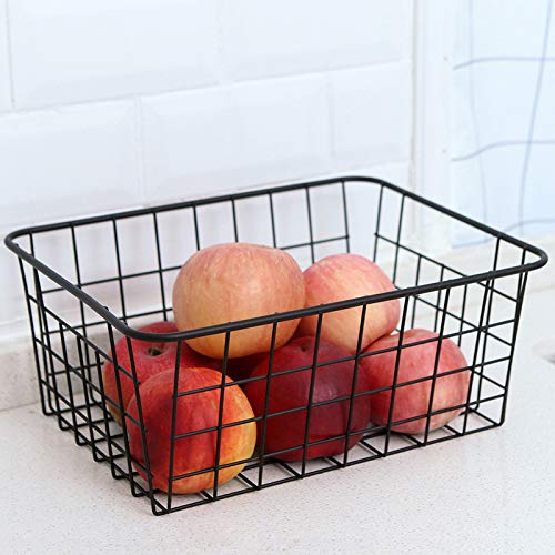 Aeggplant Kitchen Wire Baskets Farmhouse Decor Metal Food Storage Organizer, Household Refrigerator Bin with Built-in Handles for Cabinets, Pantry, Bathroom, Black