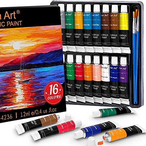HissiCo Acrylic Paint Set of 36 Colors 2FL oz 60ml Bottles,Non Toxic 36 Colors Acrylic Paint No Fading Rich Pigment for Kids Adults Arti
