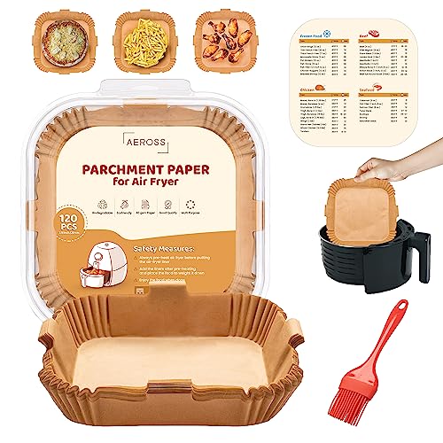 Air Fryer Disposable Paper Liners - 125pcs 8in Square Parchment Paper Non-Stick Airfryer Basket Liners for Steamer Microwave Oven