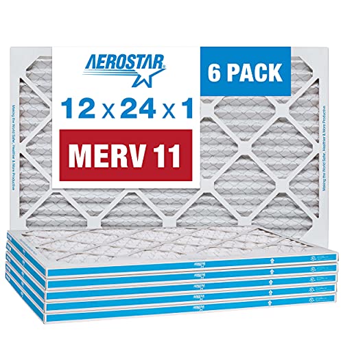 Aerostar 12x24x1 MERV 11 Pleated Air Filter, 6 Pack