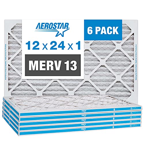 Aerostar 12x24x1 MERV 13 Pleated Air Filter, 6 Pack