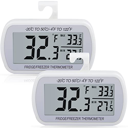 Refrigerator Thermometer, 2 Pack Fridge Thermometer Stainless Steel Freezer  Thermometer with Red Indicator, Large Dial Thermometers for Freezers