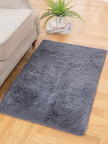 Affordable Fluffy Carpet, Grey Fuzzy Soft Living Room Rugs