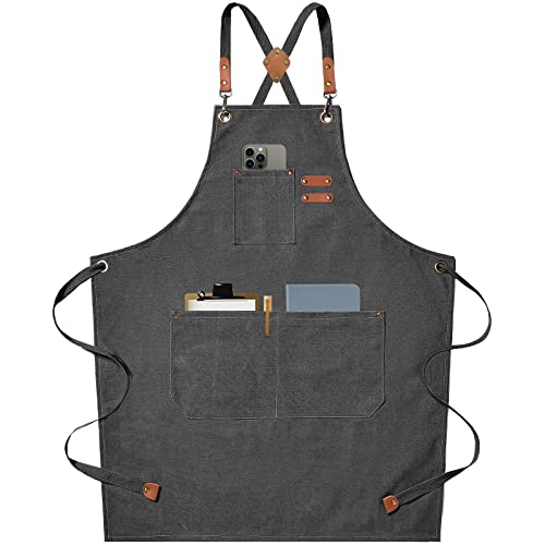 AFUN Chef Aprons with Large Pockets, Cotton Canvas Cross Back Adjustable Work Apron