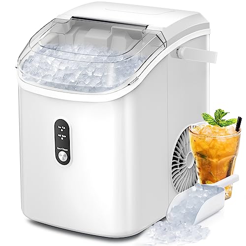 Aglucky Pebble Ice Maker: Portable, Self-Cleaning, 35lbs/24H, One-Click, White