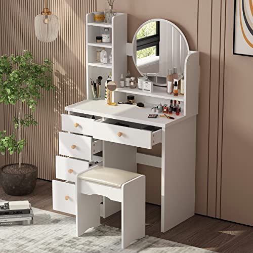 AGOTENI Makeup Vanity Set Dresser Desk with 5 Drawer and Shelf