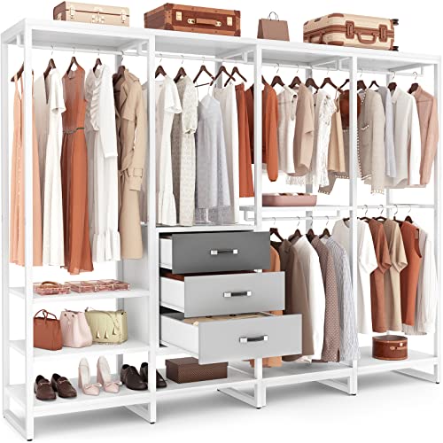 Aheaplus Wood Clothes Rack Wardrobe Closet - Heavy Duty Garment Rack