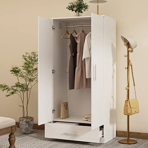AIEGLE Freestanding 2-Door Wardrobe Armoire in White