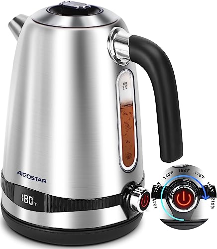  Aigostar Electric Gooseneck Kettle Temperature Control, 1200W  Quick Heating Pour Over Kettle and Tea Kettle for Coffee Tea, 5 Variable  Presets, Keep Warm & Stopwatch, Stainless Steel Inner, 0.8L: Home 