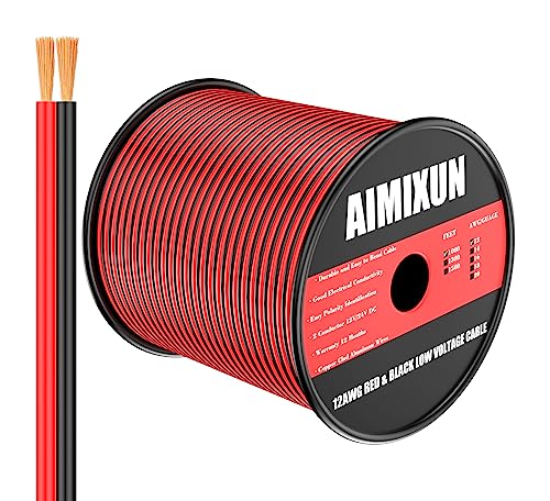AIMIXUN 12 AWG 100FT 2 Pin Red/Black Cable 12V Extension Wire