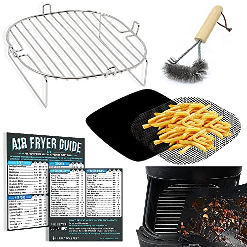 Air Fryer Accessories Compatible with Ninja Foodi Grill 5 in 1, Instant Pot, Gourmia, Chefman, Power Vortex, More, Air Fryer Rack, Air Fryer Cheat Sheet Guides, Air Fryer Liners and Cleaner Brush
