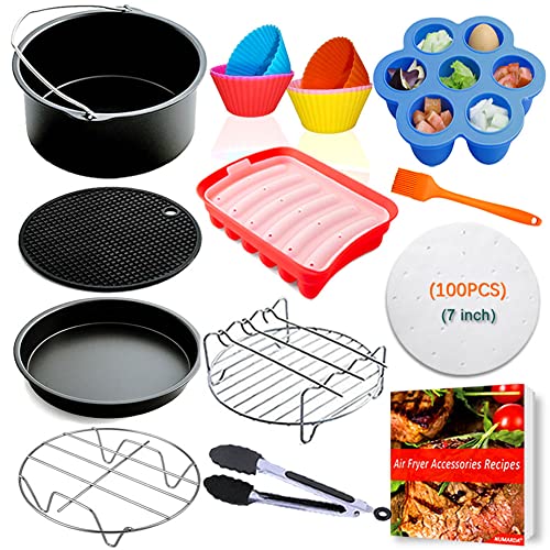 Air Fryer Accessories 10 Set for COSORI Gowise Phillips NINJA Cozyna  Airfryer Most 3.7Qt and Larger Oven,with 7 Inch Cake Barrel, Pizza Pan,  Cupcake