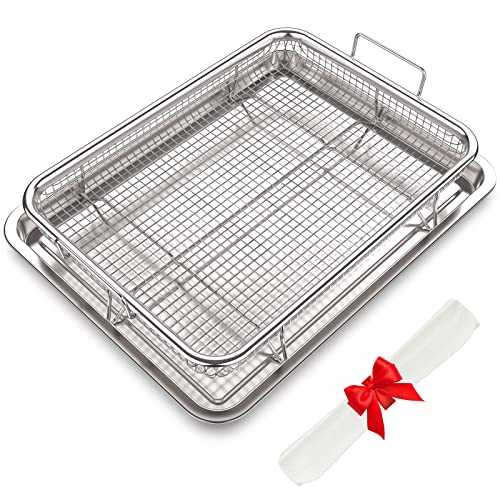 YEPATER Stainless Steel Air Fryer Basket with Parchment Paper, 2-Piece Set