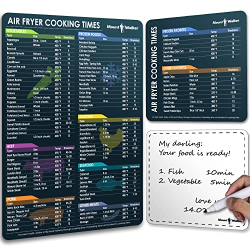 Air Fryer Magnetic Cheat Sheet Set - Cook Times Chart, Recipe Cards, Whiteboard