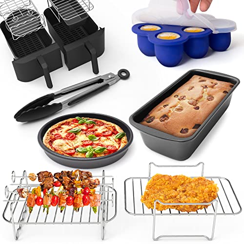 Air Fryer Accessories, 11PCS for Cosori Ninja Air Fryer, Fit all 3.7QT -  5.3QT Power Deep Air Fryer with 7 Inch Cake Barrel, Pizza Pan, Cupcake Pan,  Skewer Rack 
