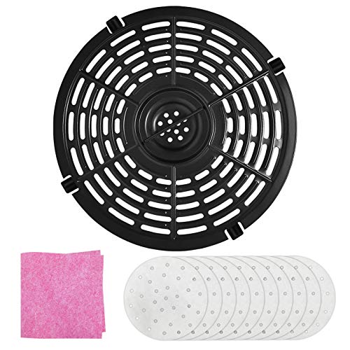 Air Fryer Replacement Parts Tray, Upgraded 5.0qt Round Grill Crisper Plate Non-Stick Coating Air Fryer Accessories Rack with Rubber Bumpers Fir for