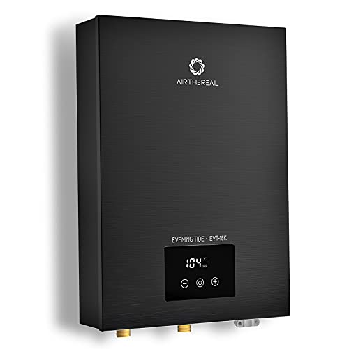 Airthereal Electric Tankless Water Heater 18kW, 240Volts - Endless On-Demand Hot Water - Self Modulates to Save Energy Use - Small Enough to Install Anywhere - for 2 Showers, Evening Tide series