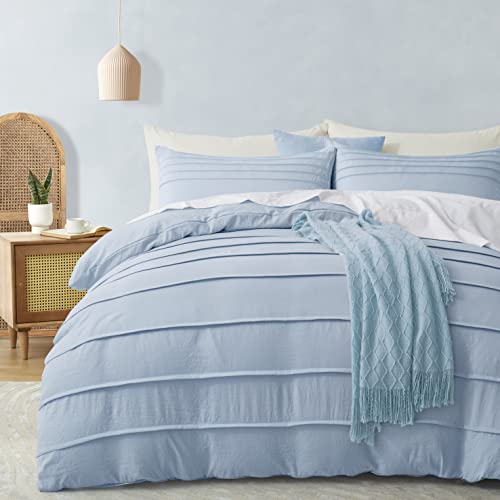 Airy Blue Pleated Queen Duvet Cover