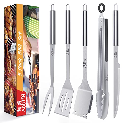 AISITIN 5-Piece Stainless Steel BBQ Grill Tools Set