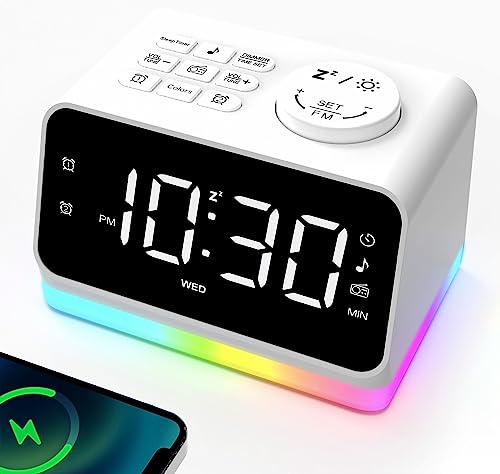 Alarm Clocks for Bedrooms with Radio, Simple Alarm Clock with 8 Colors Night Light & Time Display, Dimmer, 16 Levels Volume, Sleep Sound Machines with Timer, Loud FM Radio Alarm Clock for Seniors Kids
