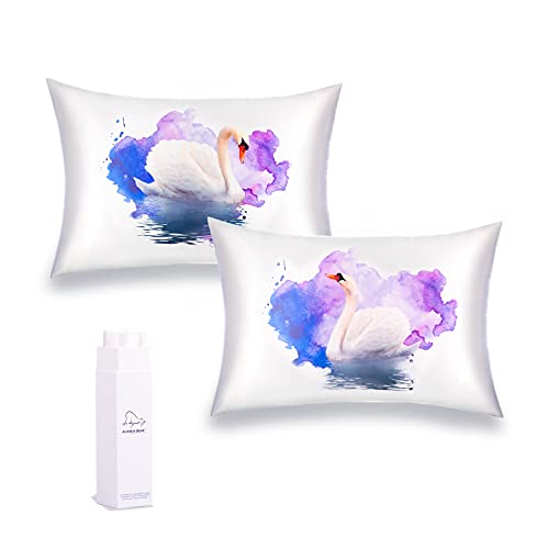 ALASKA BEAR Mulberry Silk Pillowcase 2 Pack - Swan Couple