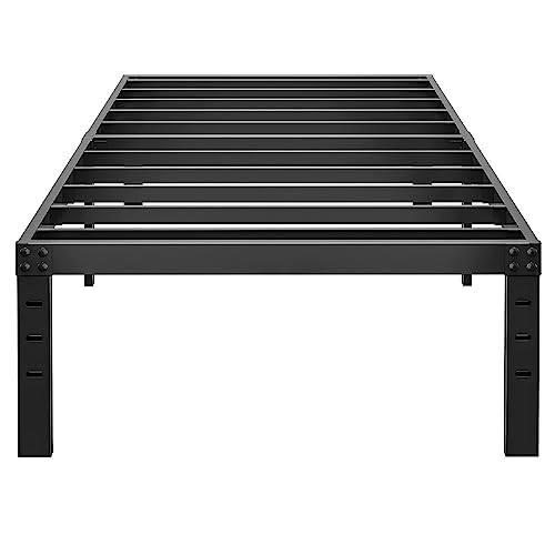 ALDRICH 14" Metal Twin Bed Frame: Single Black Slat Platform