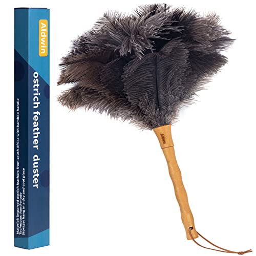Aldwin 16 Inch Ostrich Feather Duster with Wood Handle - Reusable and Washable