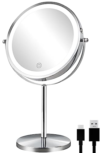ALHAKIN Rechargeable Lighted Makeup Mirror, 1X/10X Magnifying Mirror