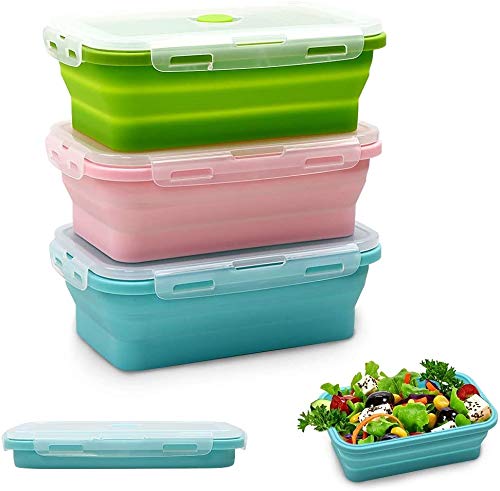 Keweis Silicone Food Storage Containers, Set of 3 Silicone Bento Lunch Box  Containers with Lids, Hard-Shell Silicone, Airtight, Microwave, Dishwasher