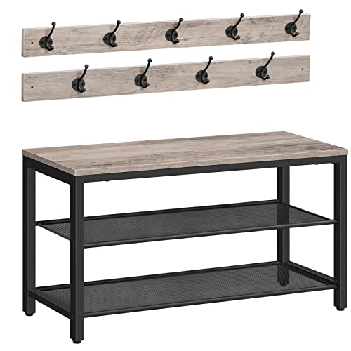 Industrial Style 3-Tier Entryway Shoe Bench & Coat Rack Set by ALLOSWELL