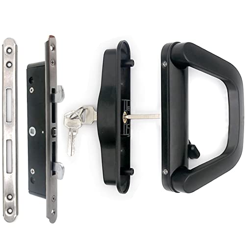 Keyed Sliding Patio Door Handle Set w/ Mortise Lock, Black, 0.9-1.4in Thickness