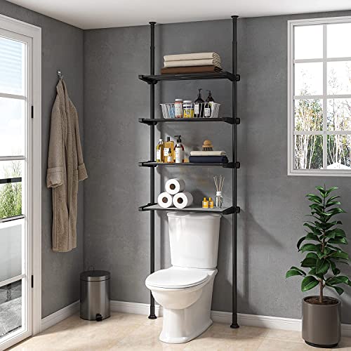 Adjustable 4-Tier Black Bathroom Organizer for Small Spaces
