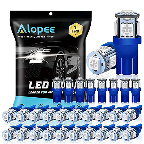 Alopee 30 Pack Bright Blue Wedge T10 LED Bulb Replacement